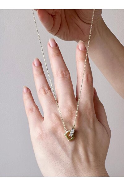 Aytozu Takı ve Aksesuar XUPİNG ZİRKON TAŞLI İÇ İÇE KARE GOLD KOLYE