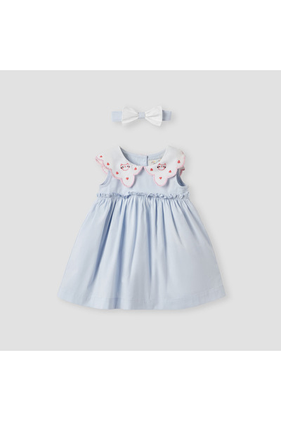 Juniors Embroidered Collar A-line Dress with Headband