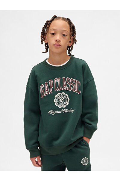 GAP Erkek Çocuk Koyu Yeşil VintageSoft Relaxed Logo Sweatshirt