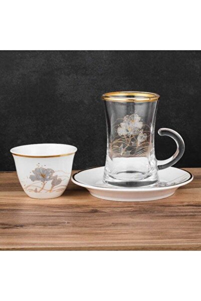 Dania ✨ طقم شاي وقهوة فاخر – 36 قطعة ✨ تصميم زجاجي وبورسلين بخط ذهبي أنيق لضيافة راقية 🤍