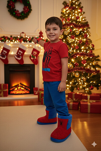 Deniz Terlik Erkek Çocuk Örümcek Adam İçi Peluş Sıcak Tutar Sessiz Taban Ev Botu | Panduf |