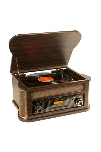 Fenton MEMPHIS Vintage Design Turntable with Cassette Player, Bluetooth/CD/DAB+/FM/USB, Dark Brown