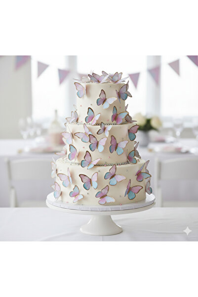 Acar Süs Kelebek Dekoratifli Pasta Süsü Varaklı Rengarenk Set 21 Adet