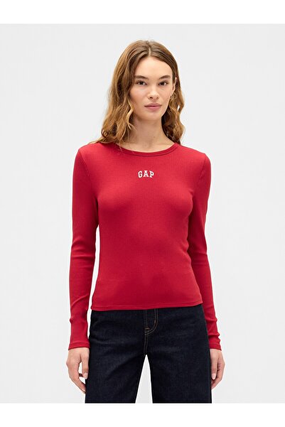 GAP Kadın Kırmızı Modern Rib Logo Crop T-Shirt