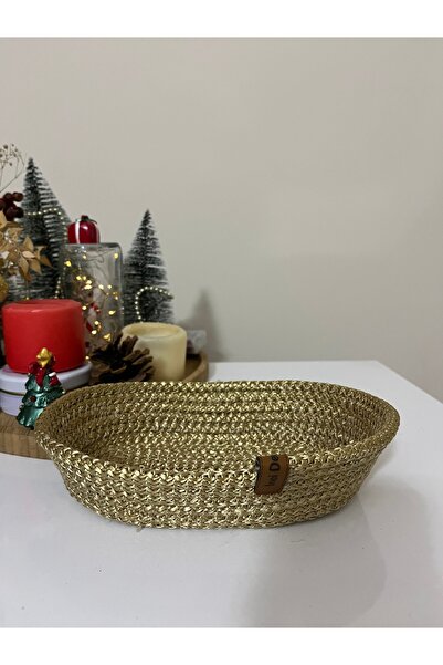 NCDSGN El Yapımı Parlak Sarı Takı Obje Tabağı,Toka Minimal Sepet,Aksesuar Sepeti,Gözlük Sepeti,10*20 cm