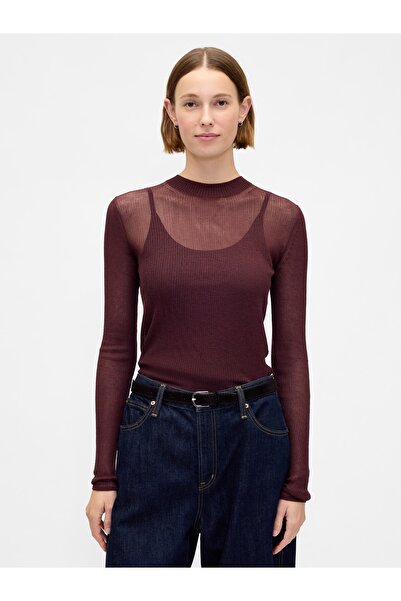 GAP Kadın Bordo High-Neck Sheer Kazak