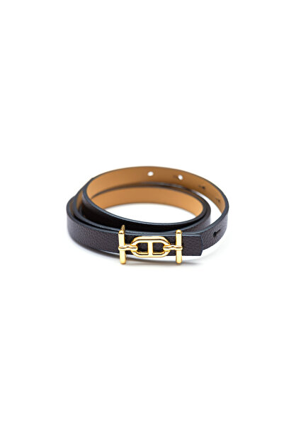 marisha Gold Buckle Thin 1.5cm Bitter Brown Stylish Women's Belt, Coat Belt, ...