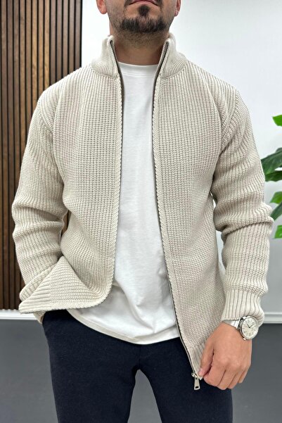 Edwox Men's Slim Fit zippered cardigan mink edw434