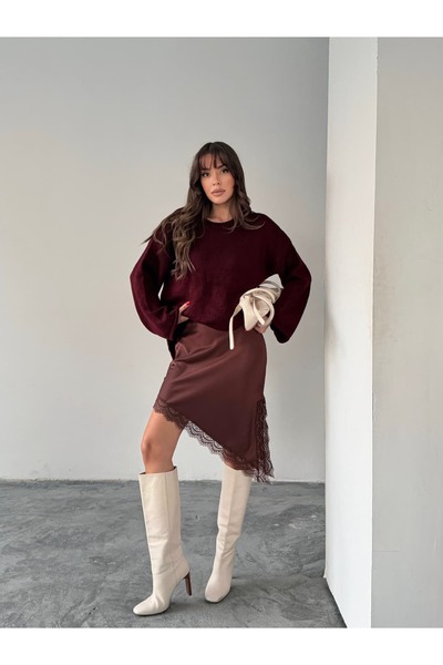 mydukkan.co Asymmetrical Detail Lace Hem Skirt