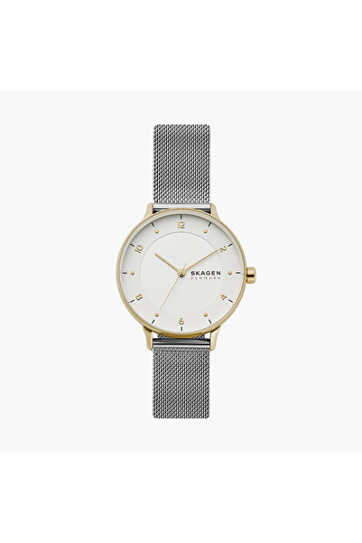 Skagen ساعة نسائية فضية اللون، مقاس 36 مم، بسوار من الفولاذ المقاوم للصدأ، عر...