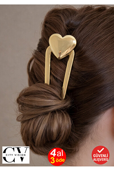 cityvision Agrafă de păr Heart Model Gold U – Agrafă de păr elegantă din meta...