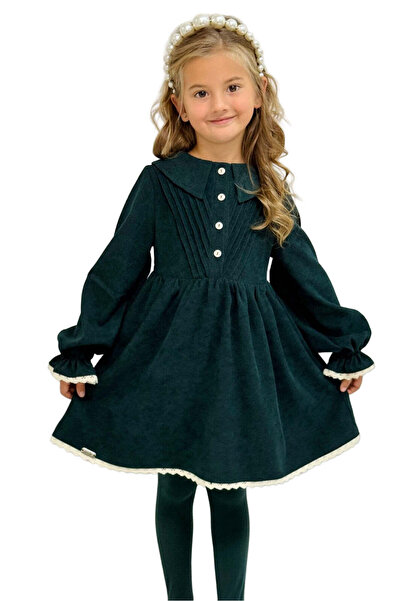SUZIE LINEA – Rochie din catifea cu guler marinaresc și detalii de dantelă, Verde, 140.