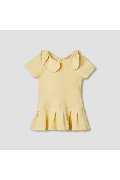 Juniors Solid Peter Pan Collar Dress with Short Sleeves