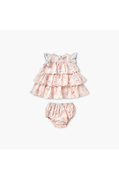 Juniors فستان متعدد الطبقات بطبعة قطة مع سروال داخلي قصير