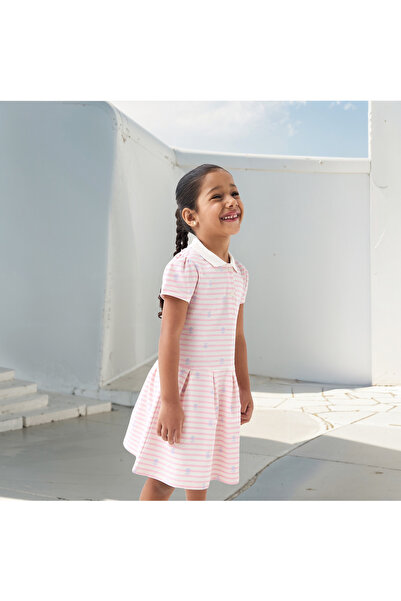 Juniors Striped Polo A-Line Dress with Short Sleeves