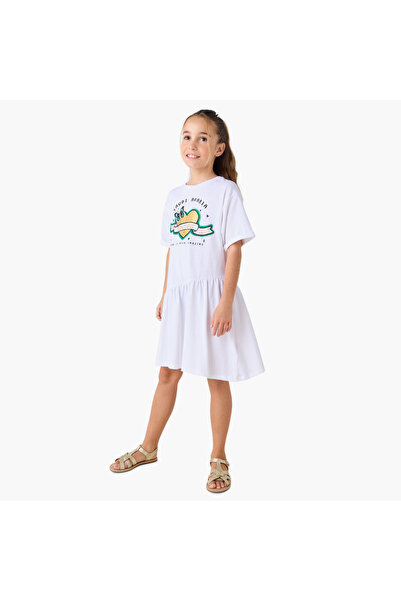 Juniors Saudi Arabia National Day Print A-line Dress with Round Neck