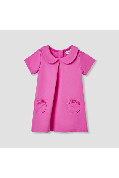 Juniors Bow Accent Peter Pan Collar Dress with Short Sleeves