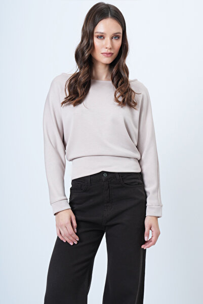 Trend Alaçatı Stili Kadın Taş Yarasa Kol Kayık Yaka Oversize Bluz Vs01548