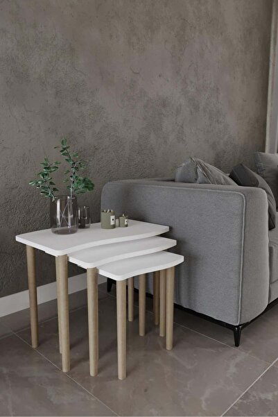 ED PET DİZAYN 3'lü Zigon Sehpa Takımı – Modern Bayrak Zigon Sehpa, Ahşap Ayak...