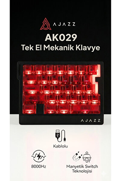 Ajazz AK029 Tek El Kablolu Manyetik Switch Oyun Klavyesi- RGB-29 Tuş-8000 Hz