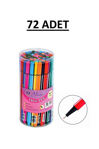 Masis 12 Renk Fineliner Keçeli Yazı ve Çizim Kalemi 72 li Paket Trio Pen