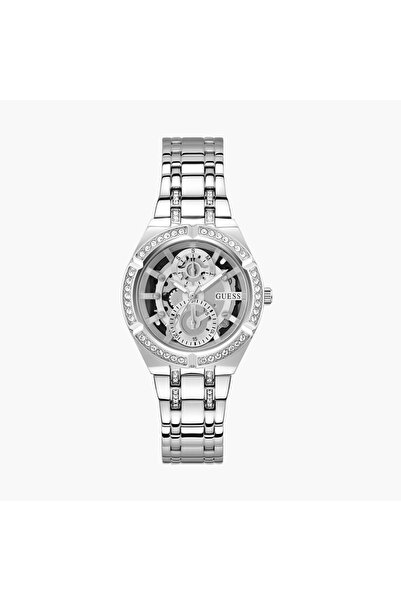 Guess ساعة نسائية فضية اللون، مقاس 36 مم، مصنوعة من الفولاذ المقاوم للصدأ، طر...