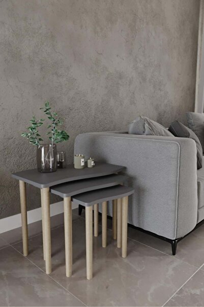 ED PET DİZAYN 3'lü Zigon Sehpa Takımı – Modern Bayrak Zigon Sehpa, Ahşap Ayak...