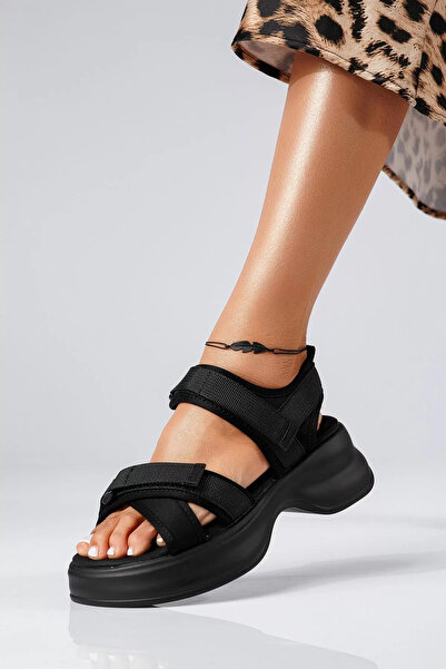 Zaira Sandale cu platforma dama negre din material textil Aglaia #22342