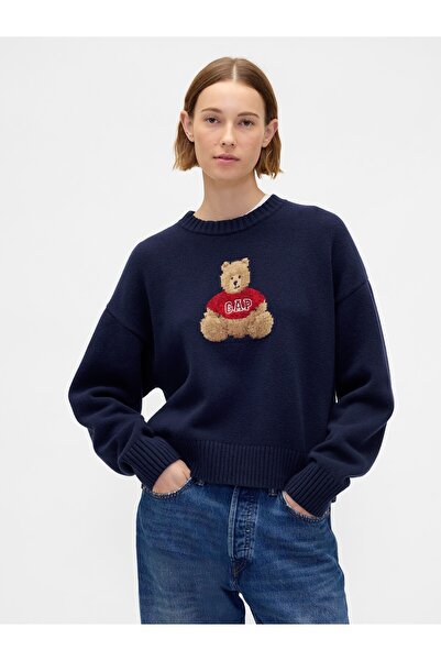 GAP Kadın Lacivert CashSoft Brannan Bear Logo Kazak