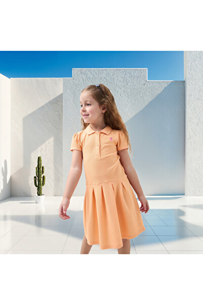 Juniors فستان بولو مطرز بالزهور بأكمام قصيرة