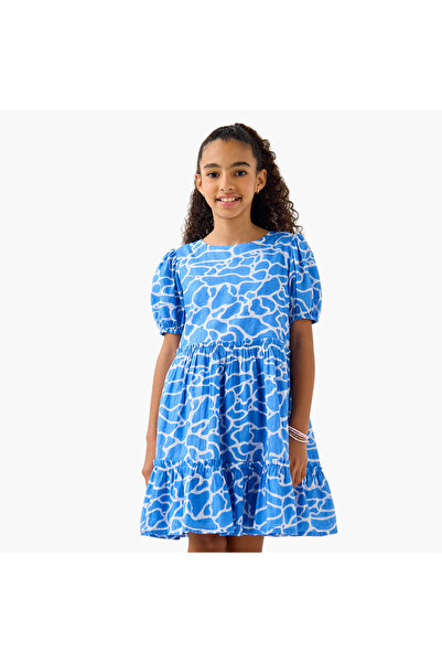 Juniors Printed Dress with Short Sleeves