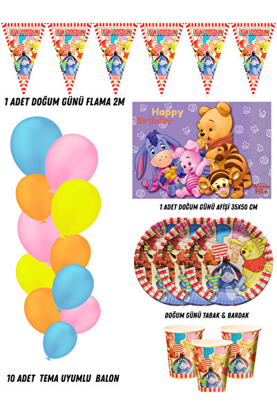 HAPPYLOOPPARTY Winnie The Pooh 40 Kişilik Doğum Günü Parti Malzemeleri Süsleri