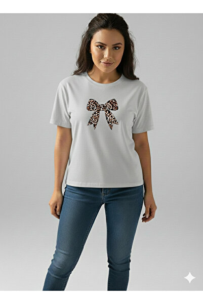 BUWOM Γυναικείο μπλουζάκι KURDELE με λεοπάρ στάμπα και λαιμόκοψη ποδηλάτου