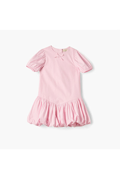 Juniors فستان سادة بأكمام منفوخة وحافة بالون