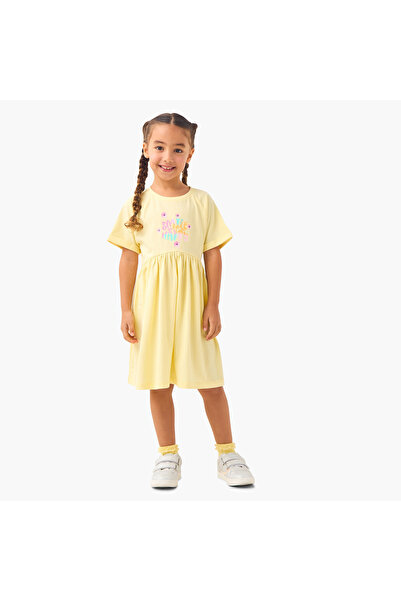 Juniors Printed A-Line Dress with Raglan Sleeves