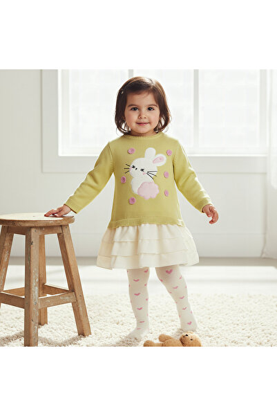 Juniors Bunny Embroidered Dress with Tights