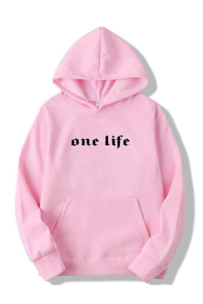 Rivox Unisex Pink Hooded Oversized Swetashirt One Life Printed Design
