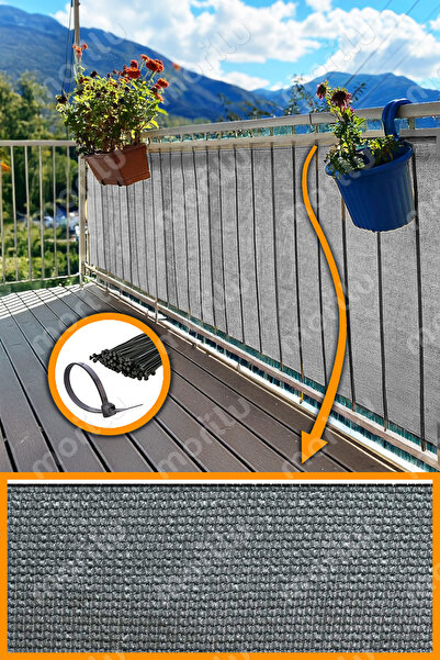 Morilu %95lik BALKON PERDESİ Gri Renk - OVERLOKLU - Balkon Demiri Örtüsü - Ba...