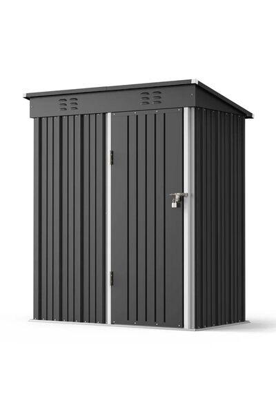 Egardenkart , Outdoor Storage Shed Metal - Dark Grey, 5x3 Ft (With Installation)
