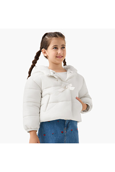 Juniors Bow Accent Padded Jacket with Hood