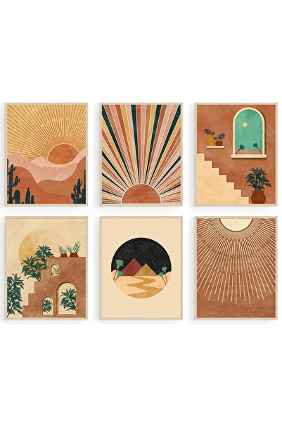 ALAYRA International ALAYRA Boho Wall Art Prints Set of 6, Mid-Century Modern...