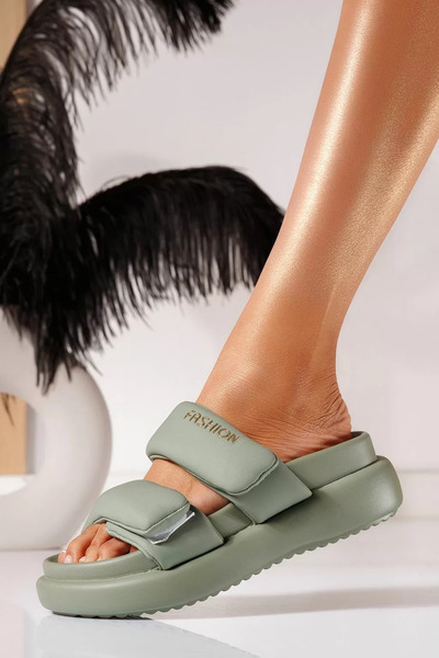 Zaira Γυναικείες πράσινες παντόφλες από οικολογικό δέρμα Tabita #21524 - 40