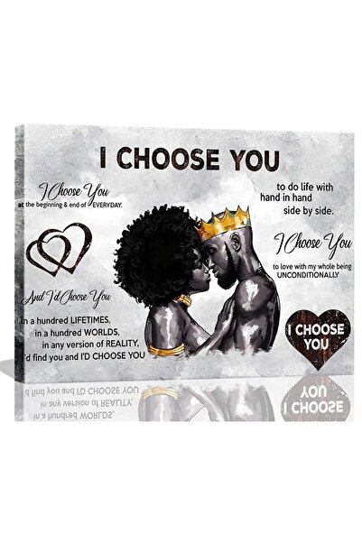 ALAYRA International لوحات قماشية مؤطرة من ALAYRA، زوجان أسودان، ملصق "أختارك...