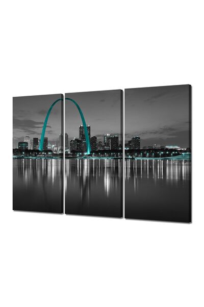 ALAYRA International لوحة جدارية فنية من ألايرا، تصور أفق مدينة سانت لويس وقوس البوابة، مطبوعة على قماش بالأبيض والأسود.