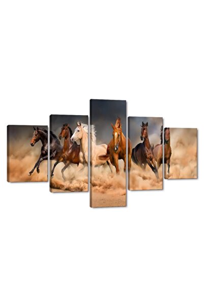 ALAYRA International ALAYRA Horses Galloping Wall Art Painting on Canvas 5 Pa...