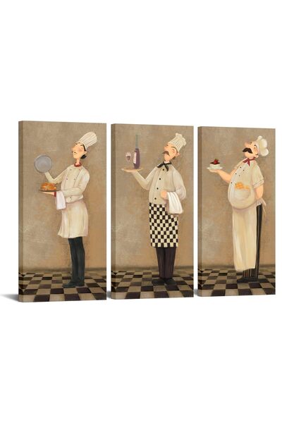 ALAYRA International ALAYRA Funny French Chef Vintage Poster Print, 3 Pieces ...