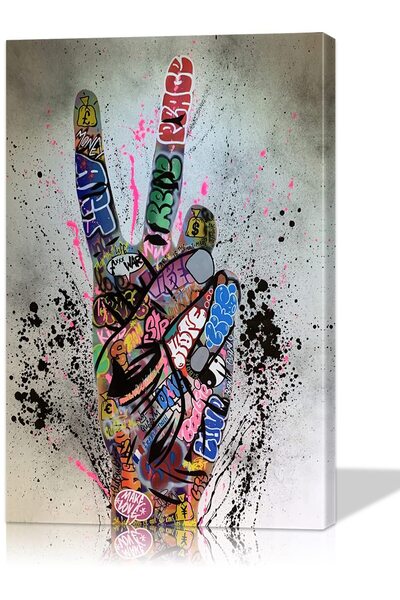 ALAYRA International لوحة جدارية فنية من ALAYRA بتصميم جرافيتي، ملصق ملون، ديكور جداري، قماش، تصميم عصري لغرفة المعيشة، جاهز للتعليق