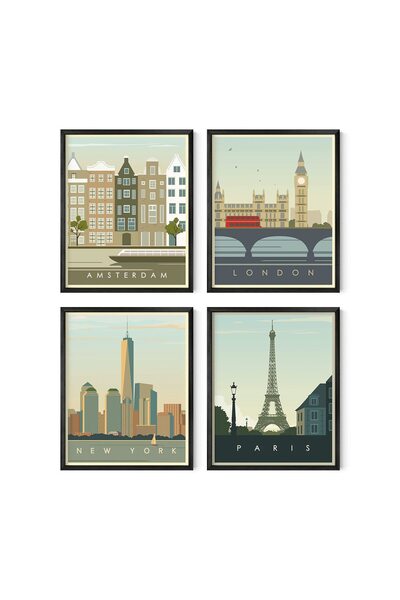 ALAYRA International مجموعة ملصقات سفر عتيقة من ALAYRA City Wall Art، تتكون م...