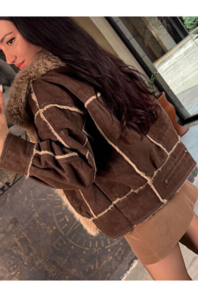 missswans Serena İçi Full Kürk Dışı Nubuk Sakallı Mont Kahve