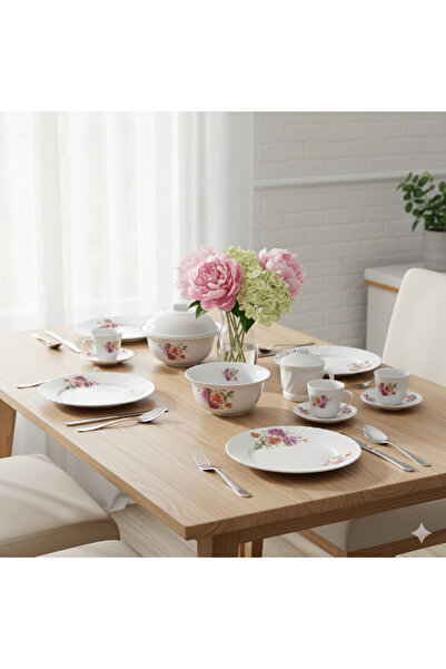 Tımmy Opal Dinner Set 58 Pieces – Premium Opalware Dining Set Design 7065 | Elegant Heat-Resistant Tableware